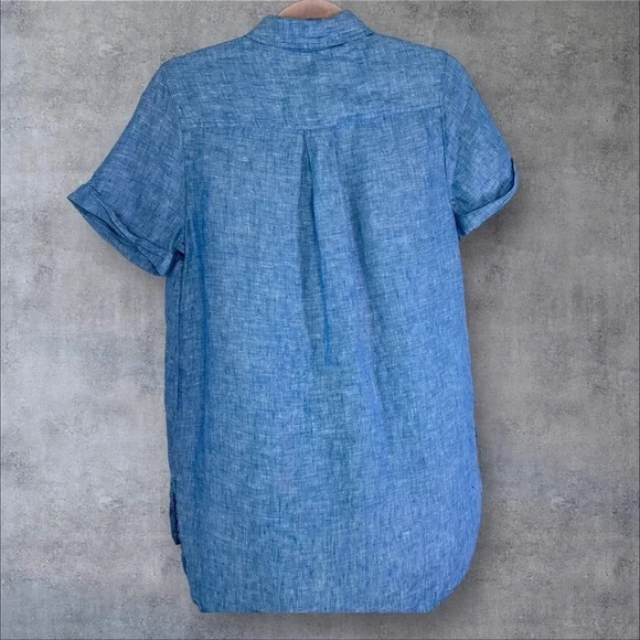 Christian Siriano Blue Linen Short Sleeve Button Down Size Small Beach Breezy - Picture 2 of 8